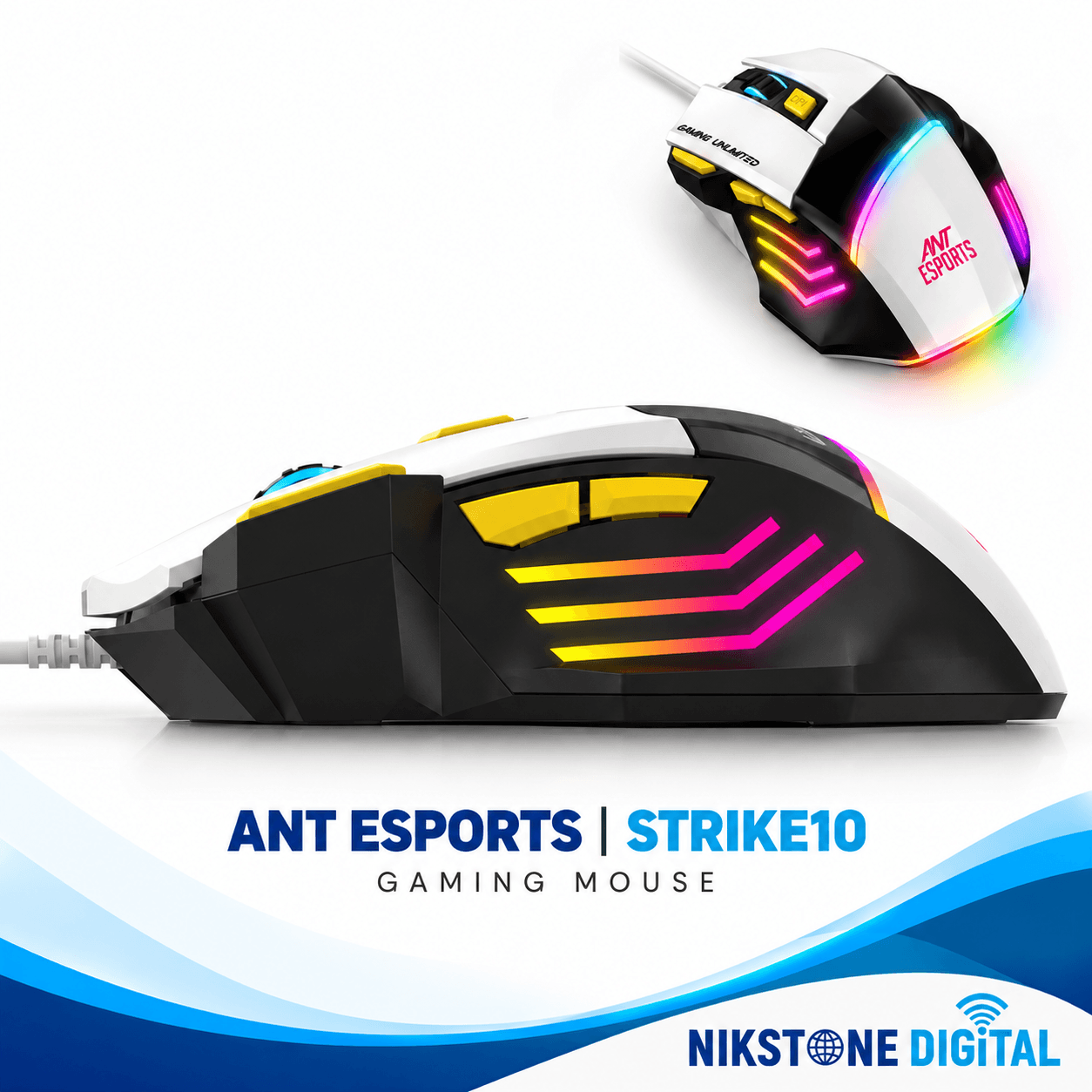 ANT Esports Strike10 Wired Optical Gaming Mouse - White